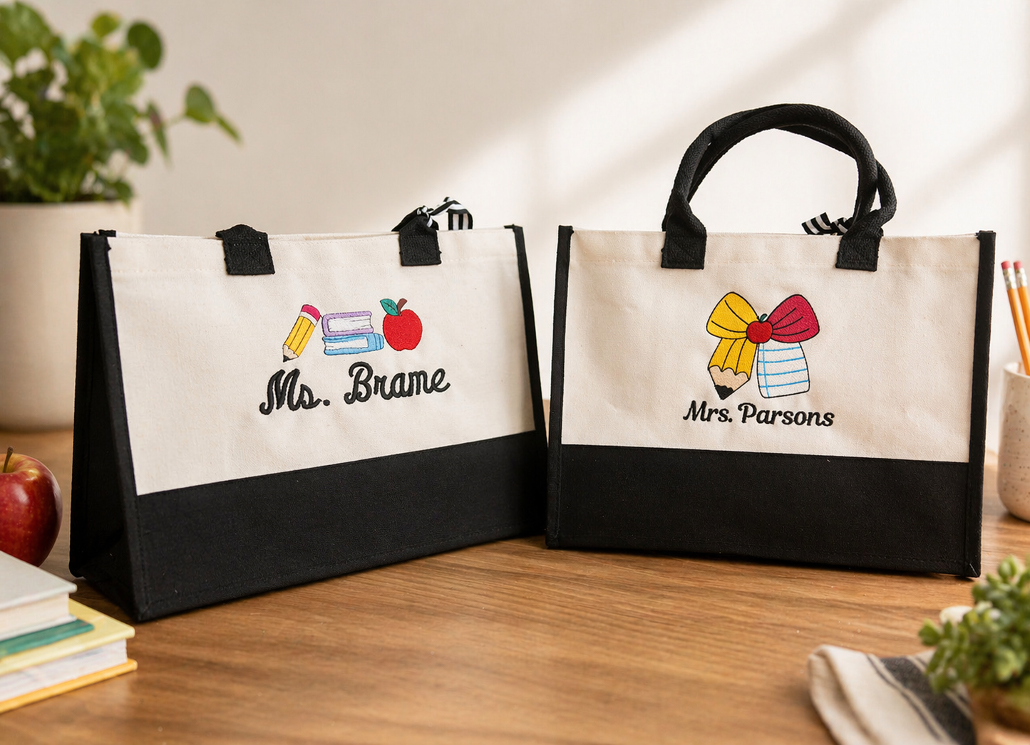 Personalized Embroidered Teacher Tote Bag
